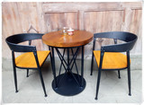 新款loft圆形餐桌休闲方桌现代简约铁艺实木茶几咖啡店奶茶店桌椅