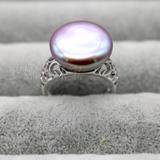 异形巴洛克珍珠戒指 高端大气 极强光幻彩色 超大天然纽扣珍珠