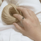 韩国定制 S925纯银黑玛瑙镶嵌开口戒指环女个性简约不褪色防过敏