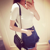 夏季新款韩版女装短袖T恤V领性感修身薄款高弹力百搭打底针织衫