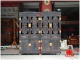 老挝大红酸枝雕刻梅兰竹菊黑料三组合书柜/书架 书房红木实木家具