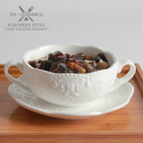 创意浮雕炖汤盅双耳汤盅陶瓷碗创意碗沙拉碗点品碟子水果碗酱料碗