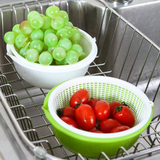 日本进口厨房双层沥水篮水果盆滤水筛可挂式厨房收纳篮塑料洗菜盆