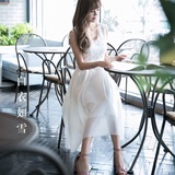【天天特价】朵维思高档蕾丝雪纺气质甜美连衣裙中长款白色仙女裙