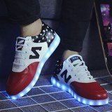 七彩情侣发光鞋USB充电LED灯光荧光鞋系带鬼步舞鞋子男女夜光板鞋