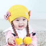 秋冬婴儿帽子0-3-6-12个月女童公主假发帽小孩针织毛线帽宝宝帽子