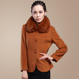 冬季新款中年女装专柜正品狐狸毛领羊毛呢子外套修身短款羊绒大衣
