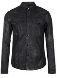 新款代购 AllSaints Spitalfields Ruin Leather Shirt 皮衣BLACK