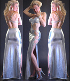 夜店女装银色镂空性感长裙 欧美特色漆皮情趣露背露腰吊带连衣裙