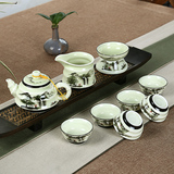 手绘青瓷荷花整套功夫茶具茶杯  青花瓷器陶瓷茶壶盖碗家用泡茶新