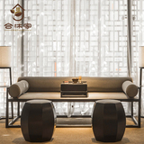 新中式三人沙发组合仿古布艺实木沙发现代禅意客厅木质家具罗汉床