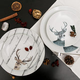 樂荷公園 北欧森林麋鹿碟子圆盘子陶瓷 创意白色家用菜盘西餐餐具