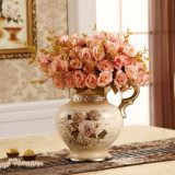 欧式复古花瓶家居客厅餐桌装饰工艺品美式摆件陶瓷仿真小花插花器
