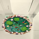 3D画卧室浴室防滑地砖贴画洗手间防水地面地板装饰贴纸3D荷塘小鱼