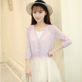 韩国新款夏季针织衫女开衫短款小外套七分袖薄款防晒衣女修身罩衫