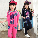 童装女童春秋长袖运动套装2016新款韩版中大童休闲卡通卫衣三件套