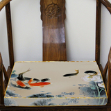 中式红木三人沙发垫 中式鱼荷印花坐垫 飘窗垫 布艺 尺寸可订做