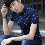 夏季流行韩版半袖衬衫修身青年男装纯棉时尚2016潮寸衫短袖薄衬衣