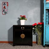 新中式床头古典柜床边柜复古简约实木储物柜漆器沙发边柜黑色地柜