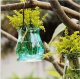 zakka钢扣橘黄色 南瓜玻璃小挂瓶 透明吊花瓶培花器玻璃瓶蜡烛台