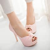 女士细跟鱼嘴女式凉鞋高跟女鞋单鞋2016新款秋夏季防水台粉色鞋子