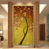 手绘油画聚招财树发财树玄关走廊过道竖幅抽象现代欧式装饰挂壁画