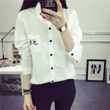 春秋季新款韩版学生修身纯棉白色衬衫女装学院风大码长袖衬衣女潮
