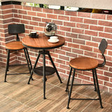 美式户外铁艺咖啡桌椅套件实木做旧茶几阳台庭院室内三件套组合