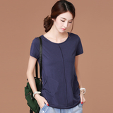 2016夏季韩国短袖t恤女宽松修身半袖圆领纯色上衣棉打底衫潮贴布