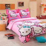 女生可爱床品儿童房间卡通床单式单人双人 粉色kitty凯蒂猫四件套