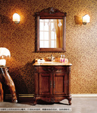 欧式仿古橡木实木浴室柜天然大理石台面洗脸洗漱盆组合卫浴柜特价