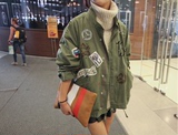 KAKOO原宿风bf外套女2015新款秋装韩国卡通宽松铆钉长袖外套牛仔
