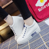 2016新款韩版内增高低帮纯白色帆布鞋女款潮平跟松糕底学生黑布鞋