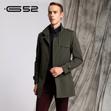 G52品牌秋季新品军绿色中长款加厚风衣都市时尚翻领男士风衣外套