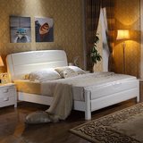 地中海全实木床白色烤漆双人床1.8米欧式床橡木床中式田园床