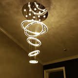 现代时尚简约楼梯水晶环LED复式客厅不锈钢鱼线吊灯圆形