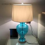 蓝花瓶大号客厅玻璃台灯北欧宜家创意现代简约美式温馨卧室床头灯