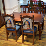 实木餐桌美式乡村做旧复古餐桌椅组合胡桃色长方形6人小户型餐台