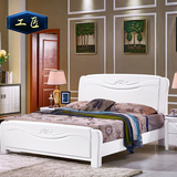 工匠 全实木白色床 双人1.8米大床 现代简约婚床 高档加厚橡木床