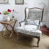 美式乡村布艺单人沙发椅法式欧式客厅休闲椅实木复古做旧老虎椅