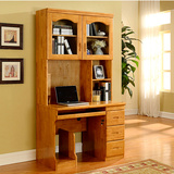 书柜实木书架组合电脑桌橡木电脑桌家用儿童书桌特带玻璃门带抽屉