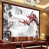 3D现代中式壁画水墨梅花竹子无缝壁纸大型客厅沙发电视背景墙纸
