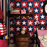 儿童房壁纸美国队长复古英伦五角星条纹墙纸客厅卧室沙发电视背景