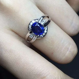 斯里兰卡天然蓝宝石戒指指环18k金镶嵌钻石优雅皇家蓝  男女款