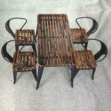 复古做旧美式户外桌椅套件铁艺防腐方形家具庭院五件套实木桌椅子