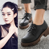 韩版新款学生粗跟鞋工作系带厚底鞋高中生圆头复古英伦女中跟单鞋