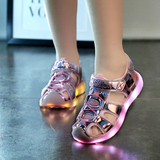 夏季会发光七彩带亮灯鞋可充电儿童运动鞋童鞋 男童女童闪灯凉鞋