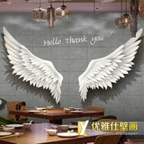 3D立体翅膀工业风涂鸦墙纸抽象壁画酒吧咖啡奶茶店服装店餐厅壁纸