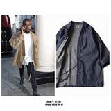 欧美高街kanye west中长款yeezy 休闲潮牌宽松风衣牛仔道袍外套男