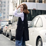 韩国东大门代购春夏新款韩版中长款西装双排扣外套时尚修身马甲女